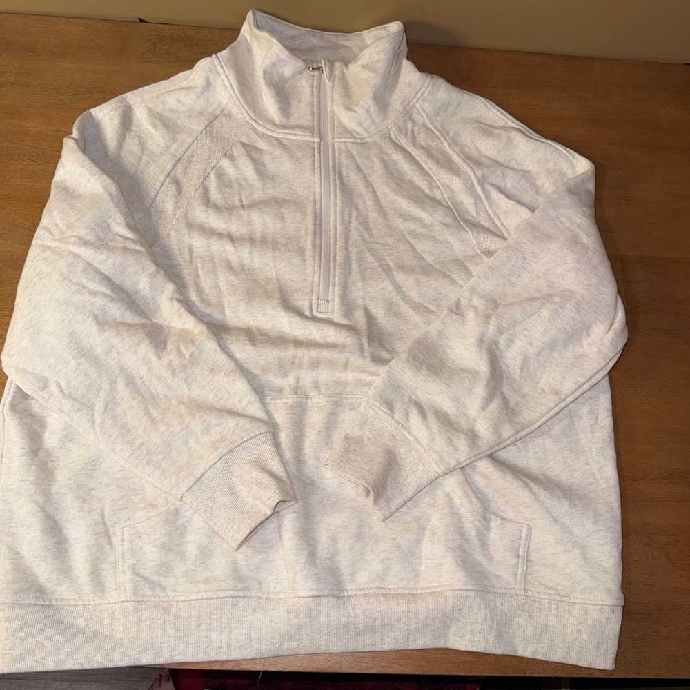 Maurices Womens 1X Oatmeal Heather Quarter Zip Fleece Pullover Sweatshirt